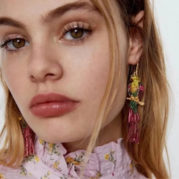 Zara Pink Tropical Bird Earrings - Picture 1 of 6